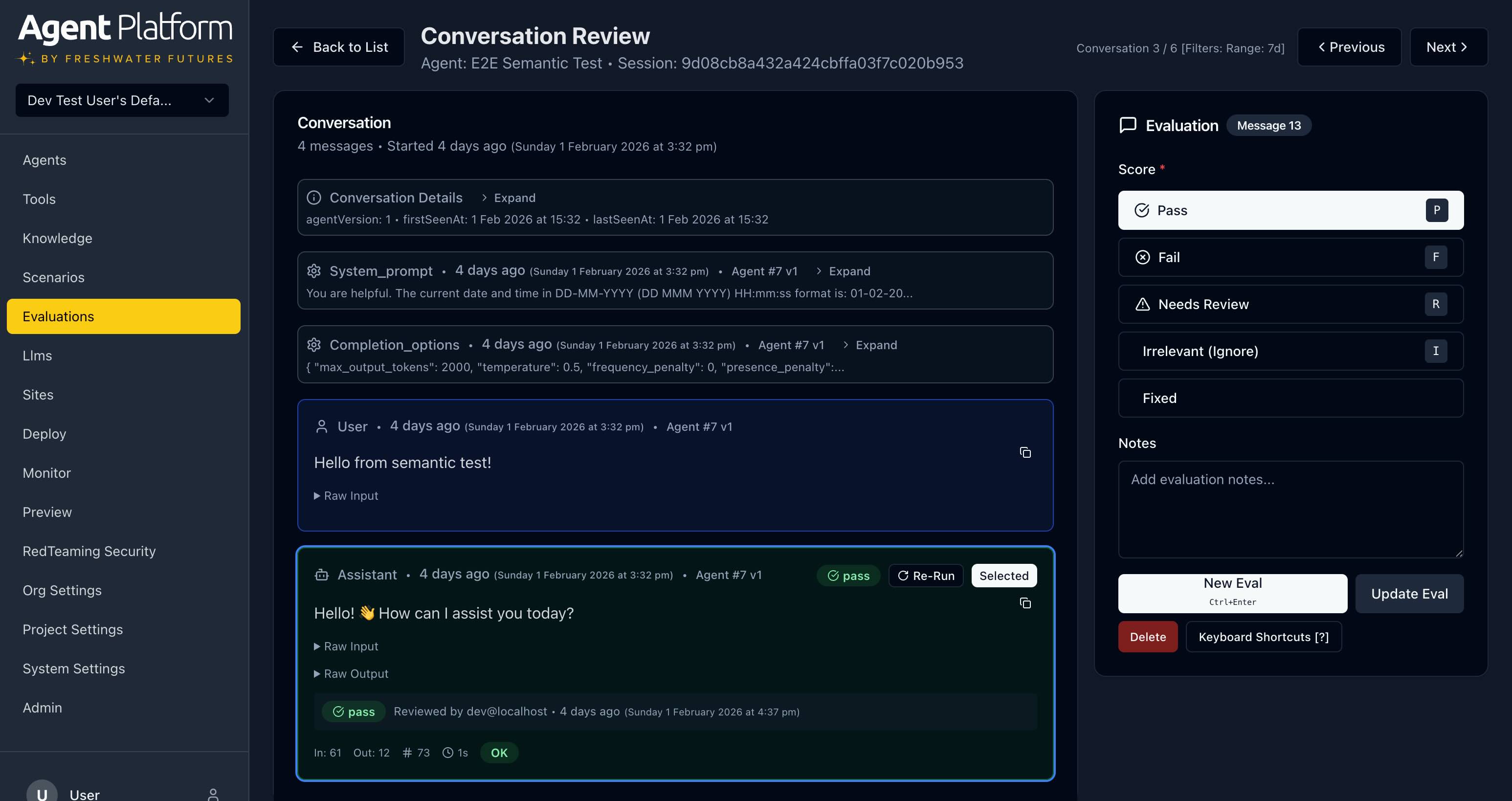 Freshwater Futures Agent Platform interface